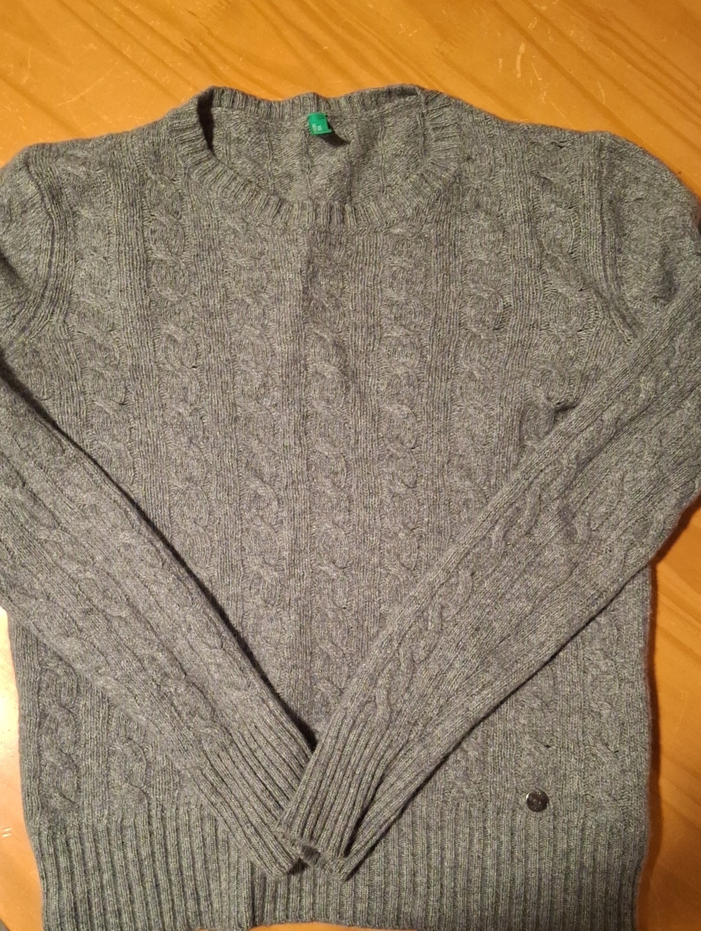 United Colors Of Benetton Gray Cable Knit Crewneck Sweater